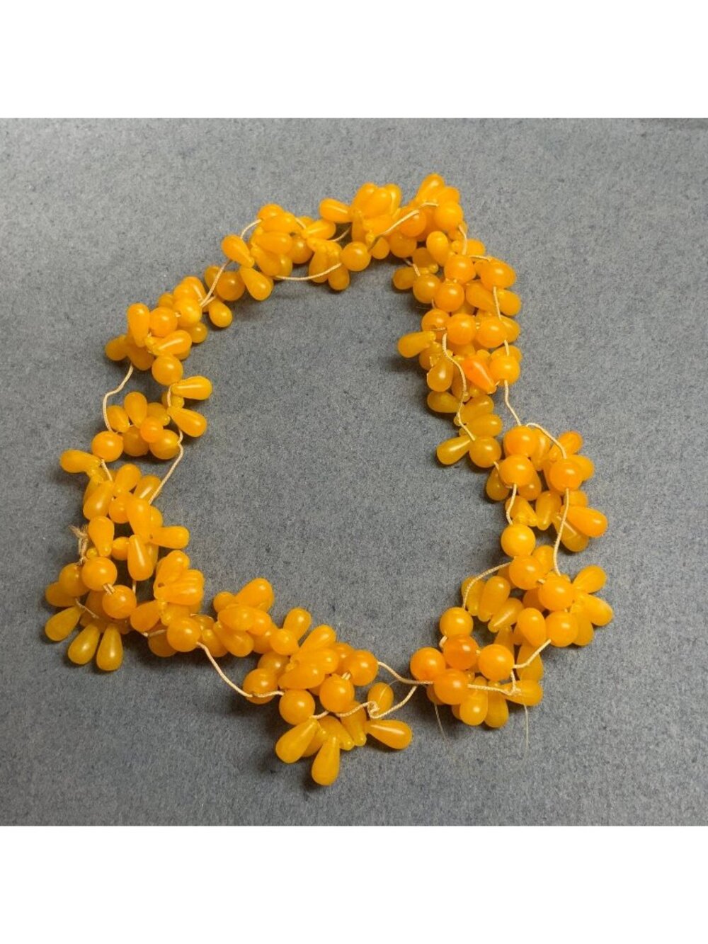 Cluster Teardrop Bead Necklace 16 In AS IS Yellow Orange Glass Round DIY Repair